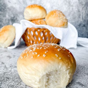 fluffy hamburger bun with sesame seeds on top
