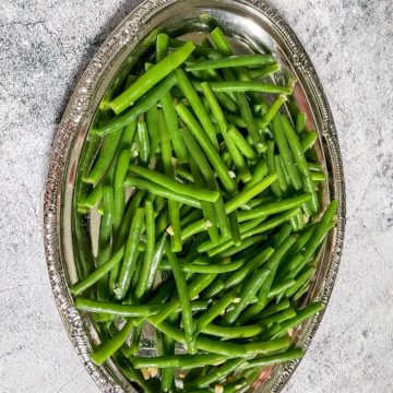 green beans on a silver platter