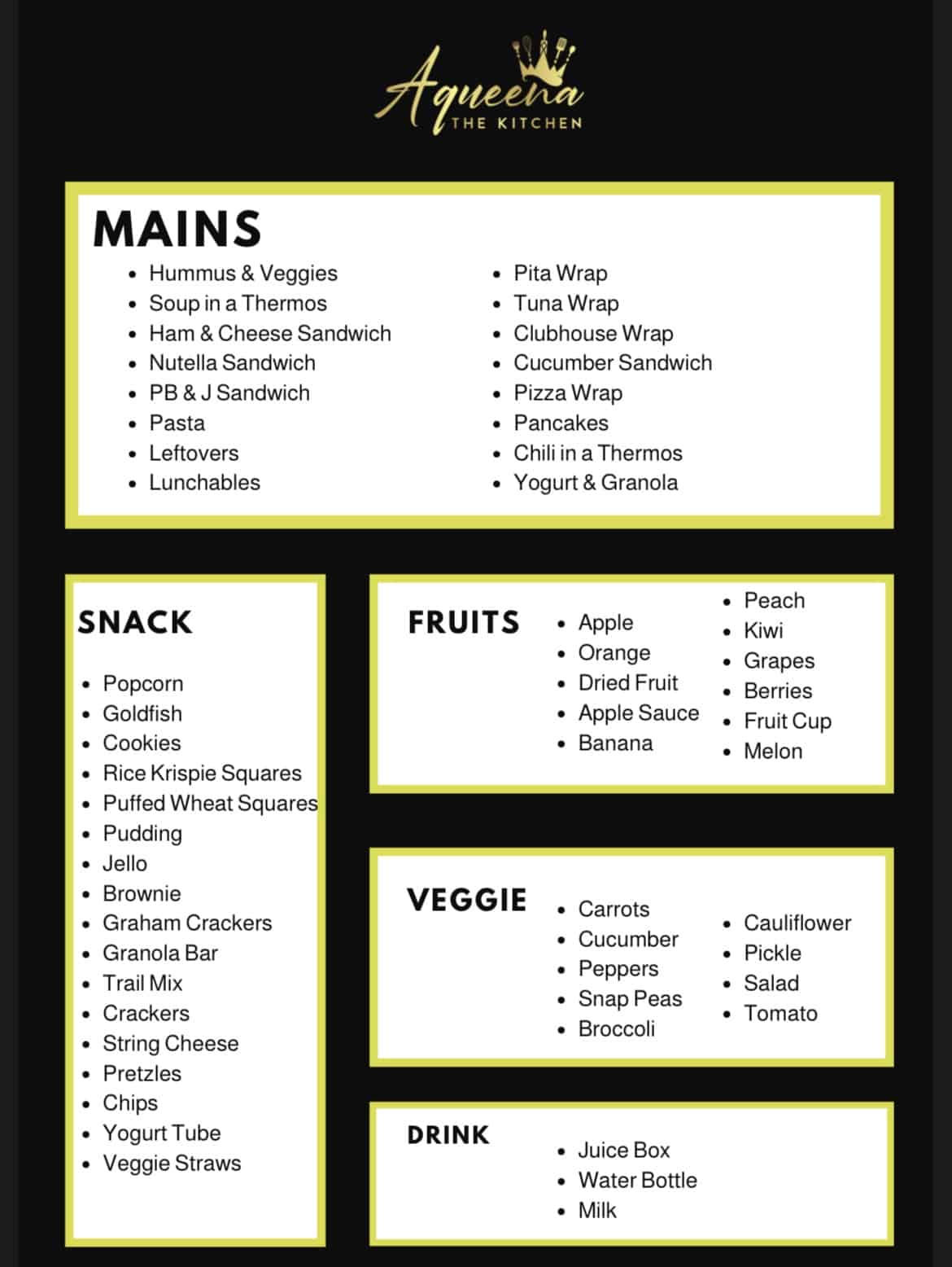 Free Template - Kids Choice Lunch Menu - Aqueena The Kitchen