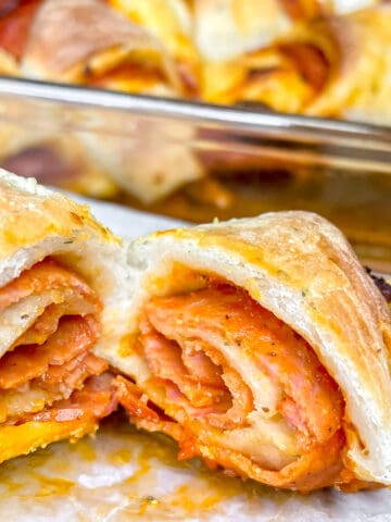 Pizza Roll Up Close up shot of it cut in half