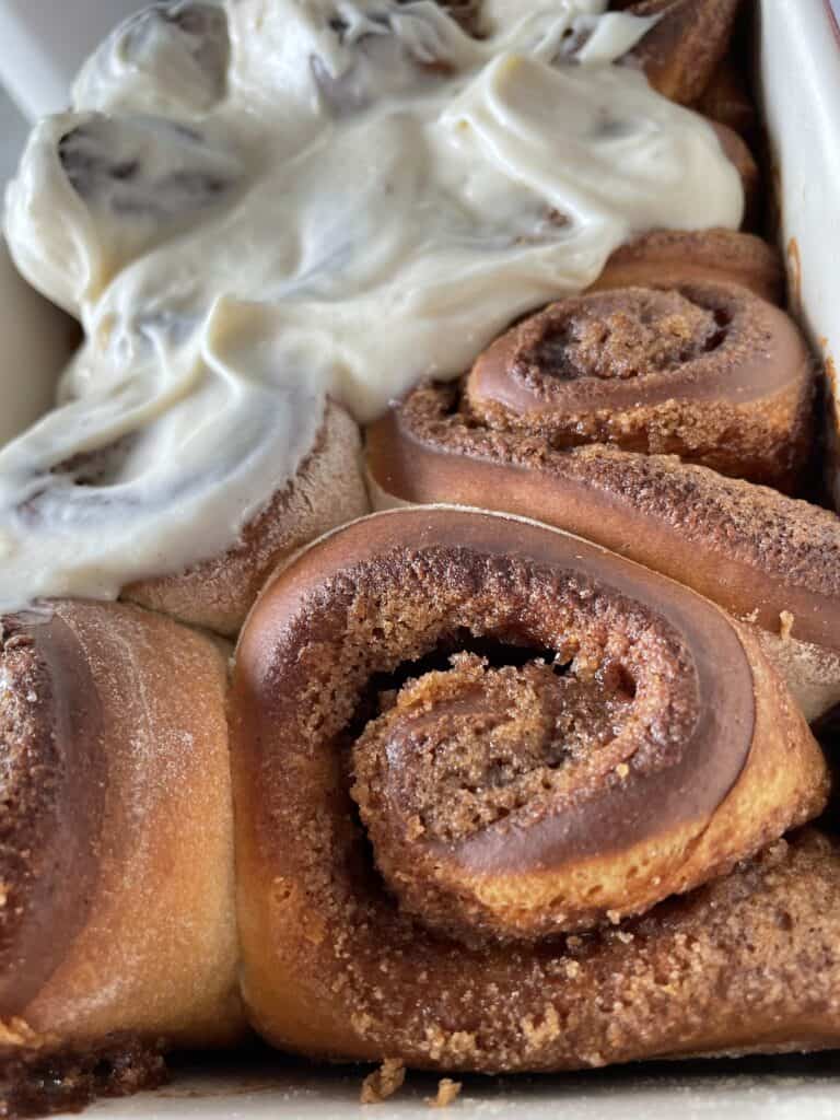Classic Cinnamon Buns with a Brown Butter Cream Cheese Frosting