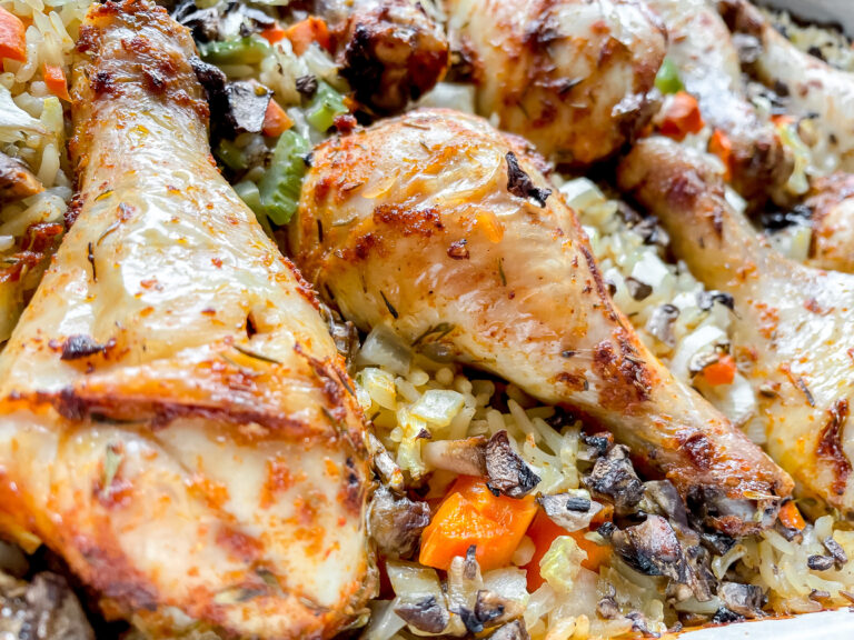 Creamy chicken and rice bake fresh out of the oven