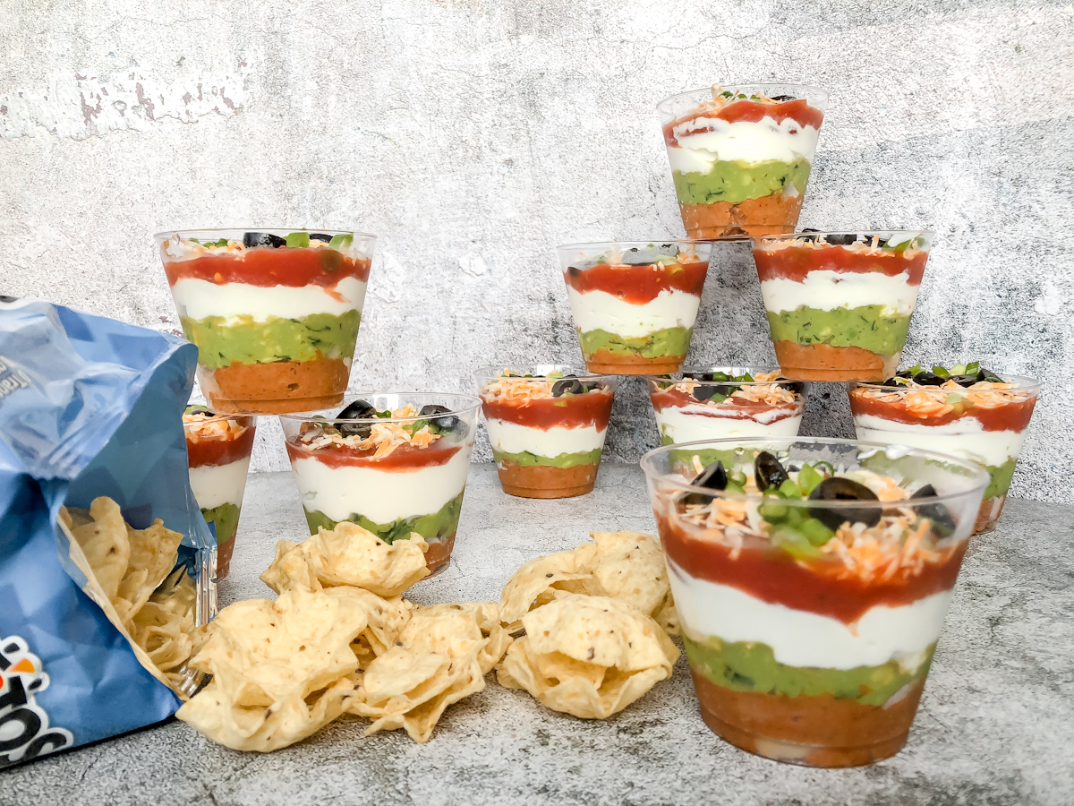 seven-layer dip in individual cups