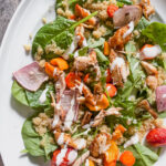 Roasted Chicken and Vegetable quinoa salad on a platter