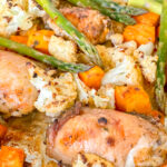 Close up of Herb and Garlic Chicken with Roasted Vegetables